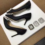 Best Manolo Blahnik HANGISI GLITTER Fabric Jewel Buckle Pumps