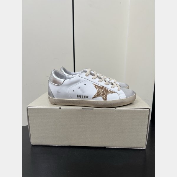 Women Super-Star with gold glitter star and ice-gray suede inserts