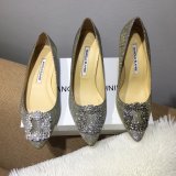 TOP Manolo Blahnik HANGISI GLITTER Fabric Jewel Buckle Pumps