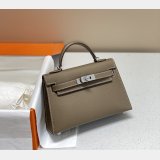 Replica Hermes Mini Kelly Epsom leather Elephant Gray Bags