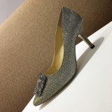 TOP Manolo Blahnik HANGISI GLITTER Fabric Jewel Buckle Pumps