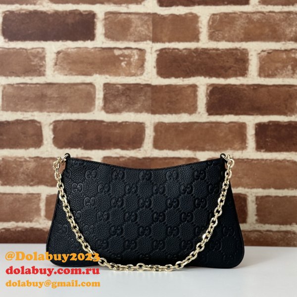Gucci Designer Fake GG Emblem Medium Shoulder 815277 Black Bag